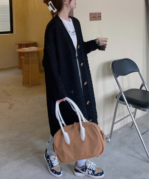 BLANC FICELLE カーディガン ケーブル編み ロング カーディガン