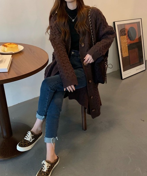 ケーブル編み カーディガン セットアップ ESICA 1番人気⭐︎ダーク