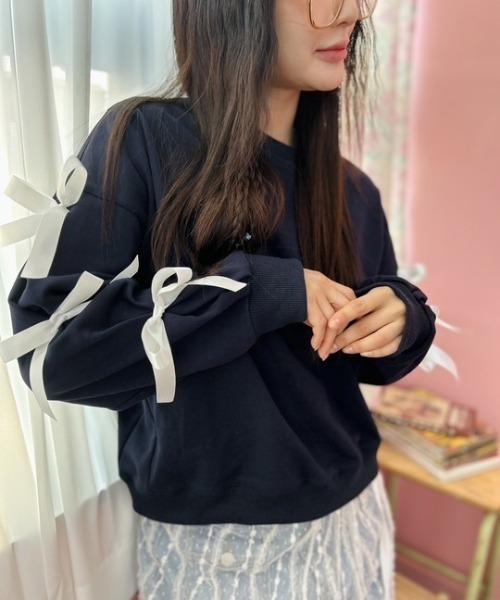 トレーナー スウェット ipugo/イプゴ リボン刺繍オーバーサイズスウェット レディース ipugo トレーナー スウェット ipugo/イプゴ オーバーサイズ