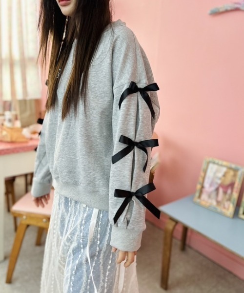 トレーナー スウェット ipugo/イプゴ リボン刺繍オーバーサイズスウェット レディース ipugo トレーナー スウェット ipugo/イプゴ オーバーサイズ