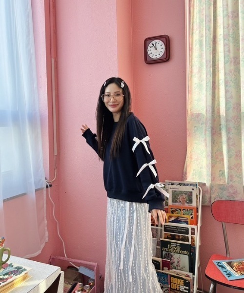 トレーナー スウェット ipugo/イプゴ リボン刺繍オーバーサイズスウェット レディース ipugo トレーナー スウェット ipugo/イプゴ オーバーサイズ