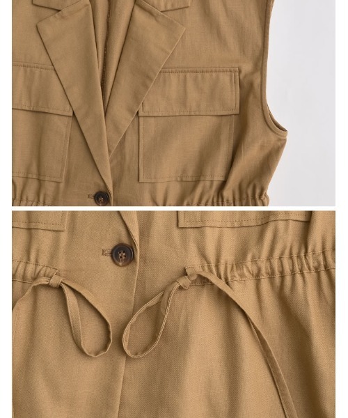 【美品】ロエフ　コットンギャバ　ノースリーブジャケット　ベスト　ジレ　白　０ ノースリーブジレジャケット フード付きベスト パーカー風ベスト