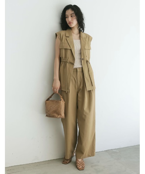【美品】ロエフ　コットンギャバ　ノースリーブジャケット　ベスト　ジレ　白　０ Re:EDIT ベスト ジレ コットンドロストノースリベストジャケット