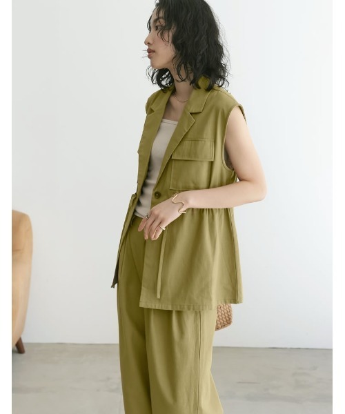 【美品】ロエフ　コットンギャバ　ノースリーブジャケット　ベスト　ジレ　白　０ gilet ノースリーブジャケット ジレ レディース ベスト