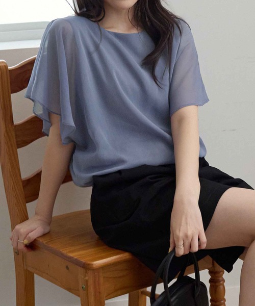 ブラウス シャツ シフォン楊柳プリーツブラウス レディース ブラウス シャツ 楊柳シフォン半袖ブラウス レディース