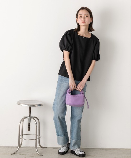 alice auaa パフスリーブ Tシャツ カットソー パフスリーブ Tシャツ レディース 半袖 カットソー シアーダンボール