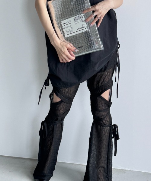 Y2K SYNAPSE FACTORY パンツ 「レース」スリットリボンパンツ