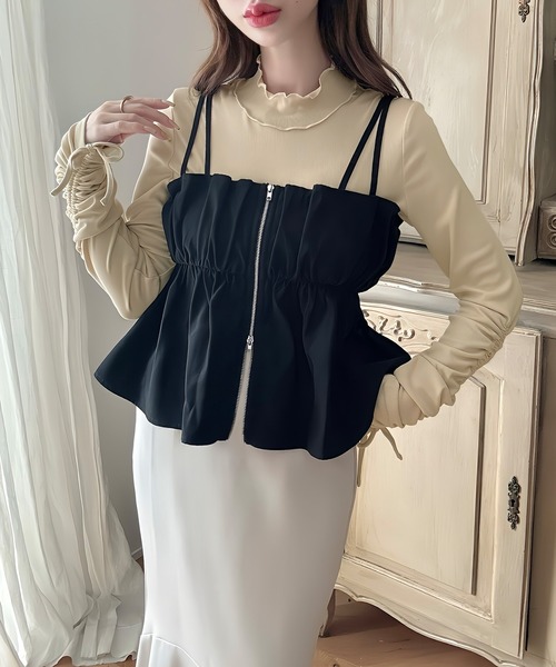 Meiru tシャツ シアーハイネックギャザーリボントップス レディース