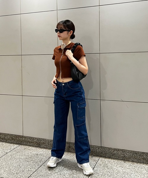 HALEY PESCA カーディガン PESCA/2WAYショート丈 Y2Kダブルジップ半袖 