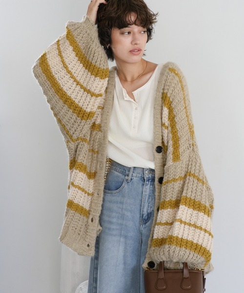 select MOCA（セレクトモカ） カーディガン マルチボーダーニット