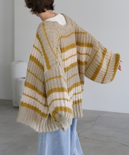 select MOCA カーディガン マルチボーダーニットカーディガン