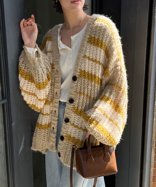 select MOCA（セレクトモカ） カーディガン マルチボーダーニット