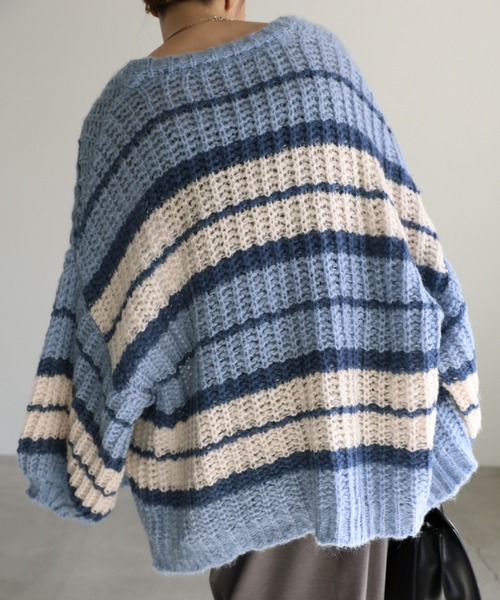 select MOCA カーディガン マルチボーダーニットカーディガン