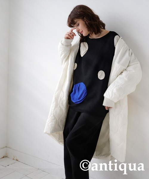 antiqua ニット セーター ドット柄ドルマンニット レディース