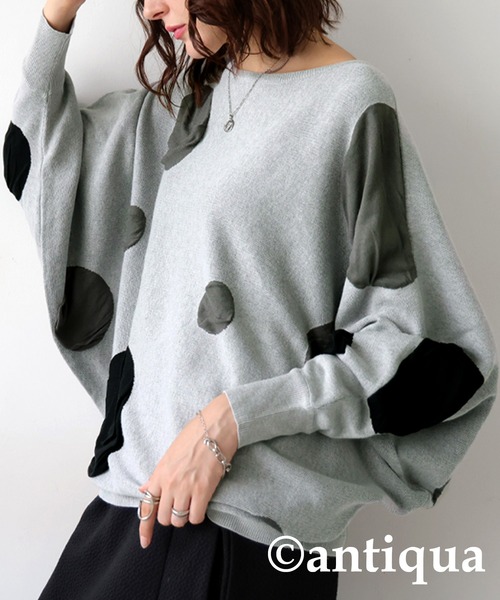 antiqua☆ドット柄ニット ドット柄 ドルマンニット ニット レディース トップス 送料無料