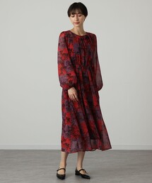 ANAYI（アナイ） ワンピース チェックフラワープリントタイ付き