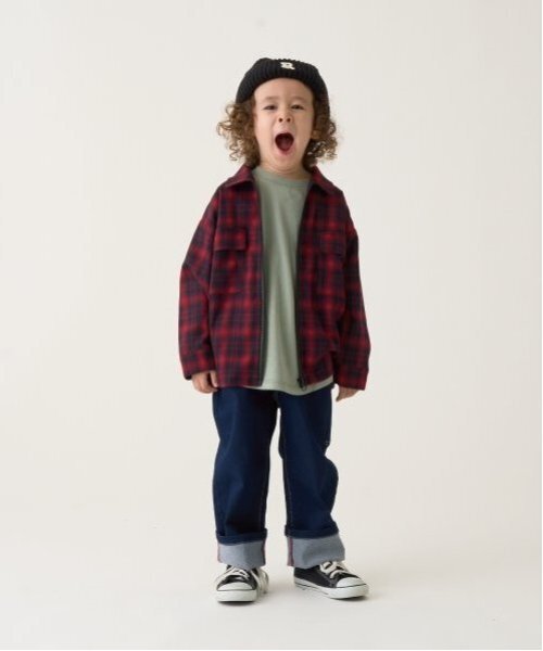 b・ROOM ブラウス シャツ ビッグシルエット長袖チェックシャツ(ジップ  