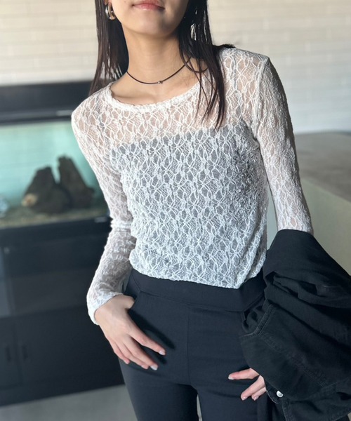 チャコット　アイレットレース　ニット　Tシャツ　M Chacott（チャコット）の「アイレットレースニットTシャツ