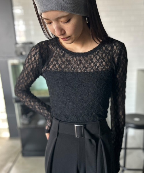 Kotoe tシャツ クルーネック レースカットソー 長袖 レディース