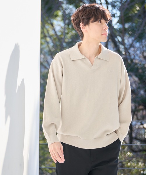 Casper John マーブルスキッパーニットポロシャツ マスタード L CASPER JOHN（キャスパージョン）の「Marble skipper knit polo