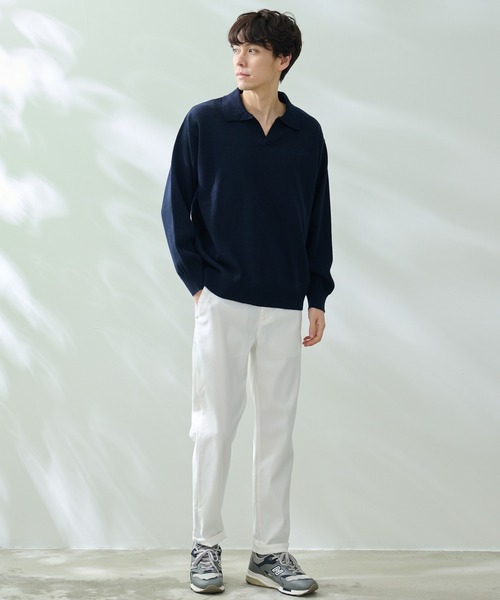 【タグ付き】スキッパーニットポロシャツ　グレー　M タグ付き】スキッパーニットポロシャツ グレー M ルーズ