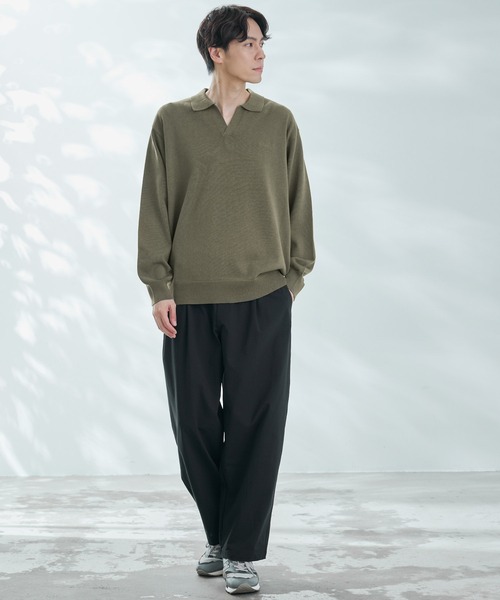 ニットポロシャツ EMMA CLOTHES ポロシャツ ジャガードスキッパールーズニット