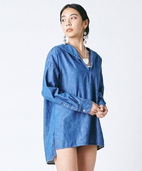 mikomori（ミコモリ） ブラウス シャツ × THIRD MAGAZINE」DENIM 