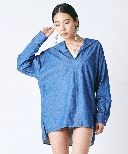 サードマガジン　ミコモリ ブラウス mikomori ブラウス シャツ 「mikomori × THIRD MAGAZINE」DENIM