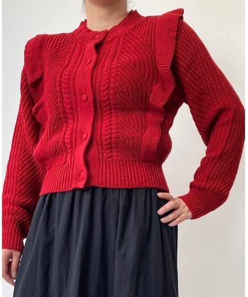 「UP START」 「Strawberry Vally」ニットカーディガン FREE レッド レディース_画像3