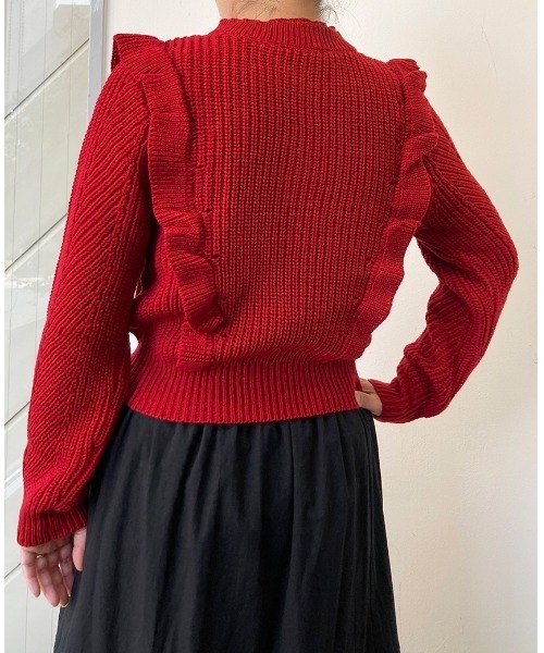 「UP START」 「Strawberry Vally」ニットカーディガン FREE レッド レディース_画像4