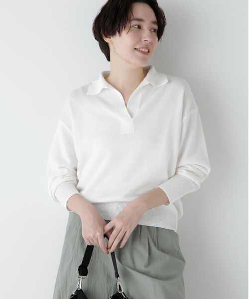human woman ホワイトポロセーター human woman（ヒューマンウーマン） ニット セーター 「ウォッシャブル