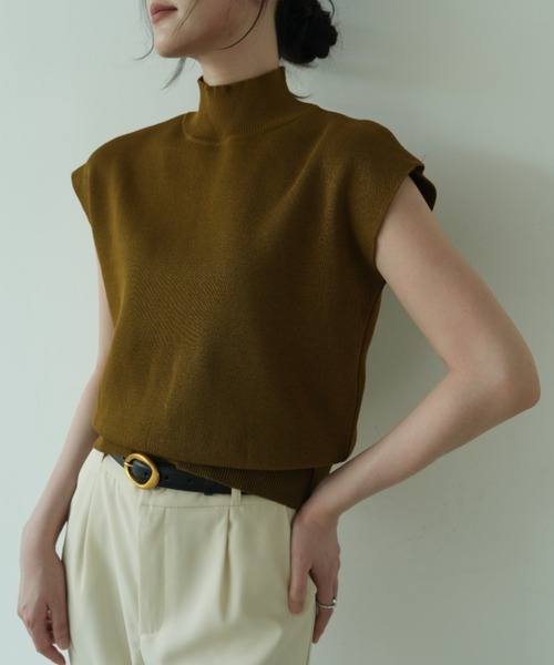 フレンチスリーブハイネックニットトップス レディース tシャツ 一枚で夏服がオシャレに着こなせる！フレンチスリーブ