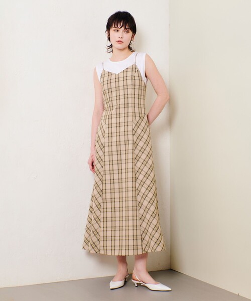 allureville アルアバイル　バックコンシャスキャミワンピース　洗える allureville（アルアバイル） ワンピース チェックバックコンシャス
