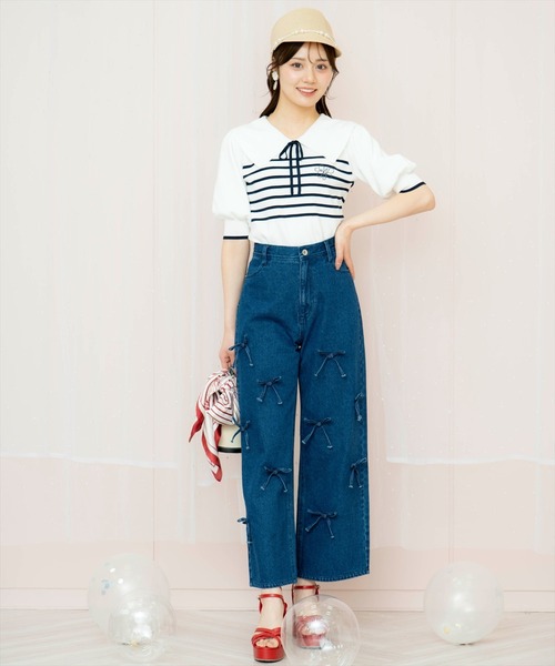 ⭐︎即日発送可能⭐︎リボンモチーフストレートワイドデニムパンツ WILLSELECTION（ウィルセレクション） パンツ リボンモチーフデニム