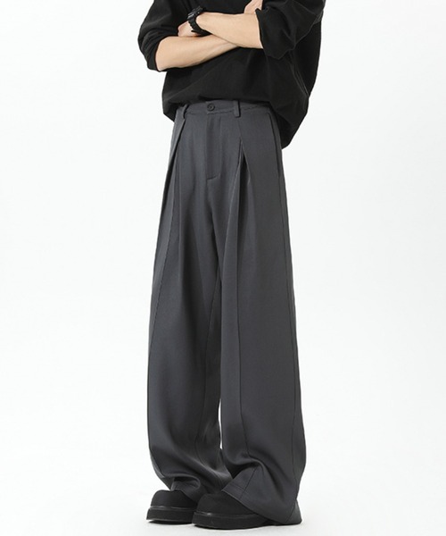 archive WIDE BLACK SLACKS ワイドスラックス　極太 2Tuck Wide Slacks-black-