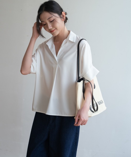ブラウス シャツ 夏服にピッタリ！Vネックスキッパーフレンチスリーブ 