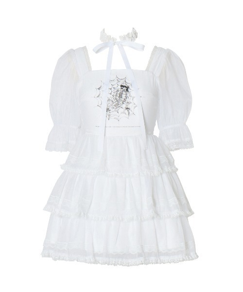 AVENCHUMU ワンピース Frill choker sheer tiered illustration