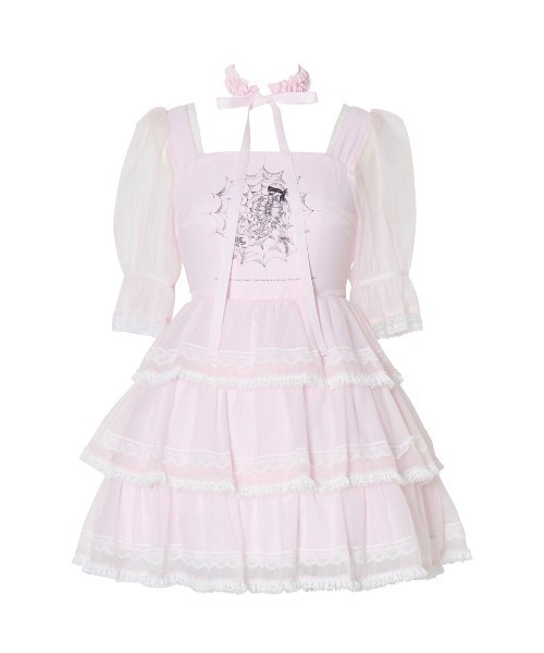ワンピース AVENCHUMU sheer tiered onepiece AVENCHUMU ワンピース Frill choker sheer tiered illustration