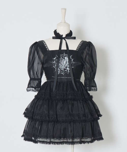 AVENCHUMU ワンピース AVENCHUMU ワンピース Frill choker sheer tiered illustration