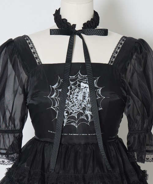 AVENCHUMU ワンピース Frill choker sheer tiered illustration