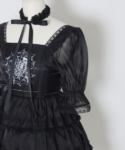 AVENCHUMU ワンピース Frill choker sheer tiered illustration