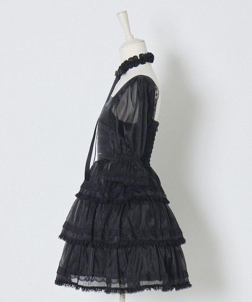 AVENCHUMU ワンピース Frill choker sheer tiered illustration