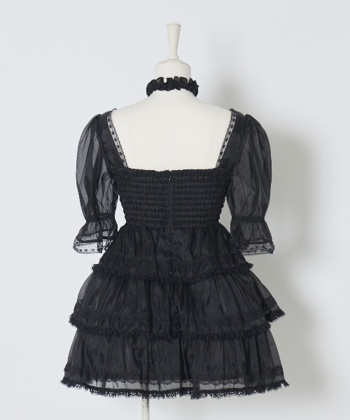 AVENCHUMU ワンピース AVENCHUMU ワンピース Frill choker sheer tiered illustration