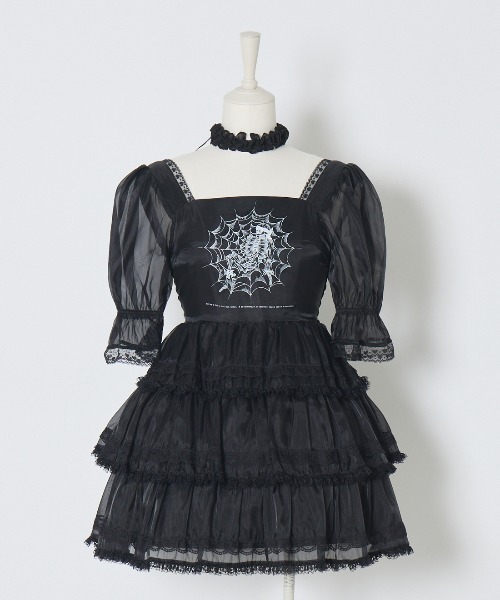 AVENCHUMU ワンピース Frill choker sheer tiered illustration