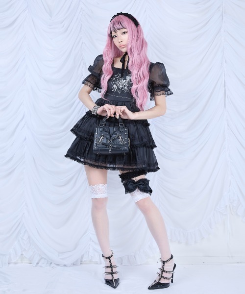 AVENCHUMU ワンピース Frill choker sheer tiered illustration