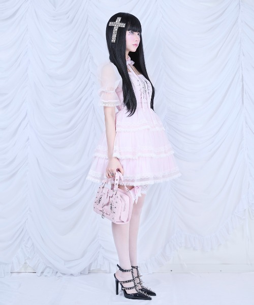 AVENCHUMU ワンピース Frill choker sheer tiered illustration