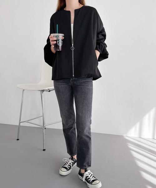 「andme」 「alma design」ジップアップブルゾン M ブラック レディース
