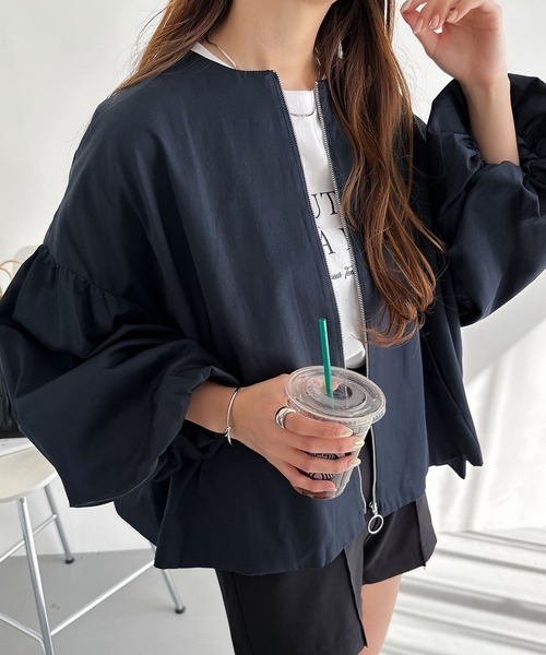 「andme」 「alma design」ジップアップブルゾン M ブラック レディース