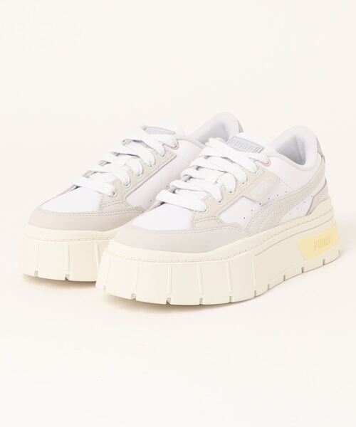 「PUMA」 ローカットスニーカー 24.5cm ホワイト×グレー レディース