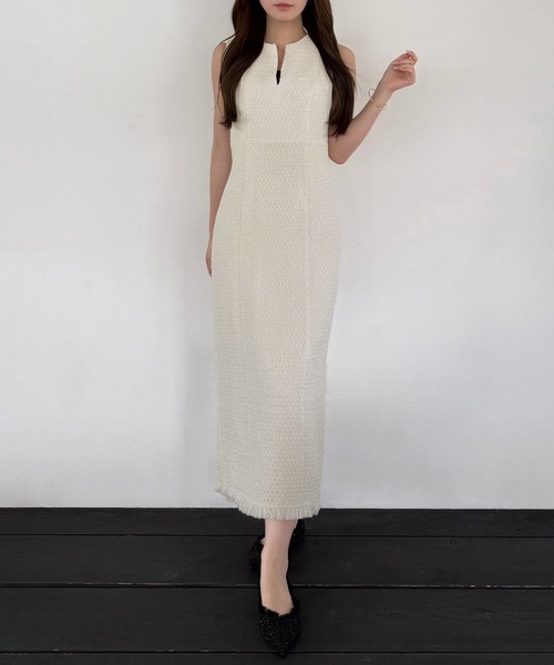 JUNOAH（ジュノア） ジャンパースカート ツイードIラインジャンパー